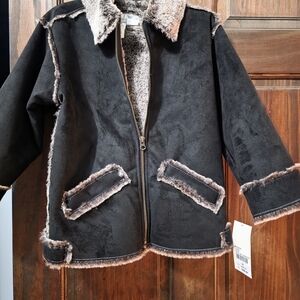 Cozy Black Faux Fur Trimmed Kids Jacket